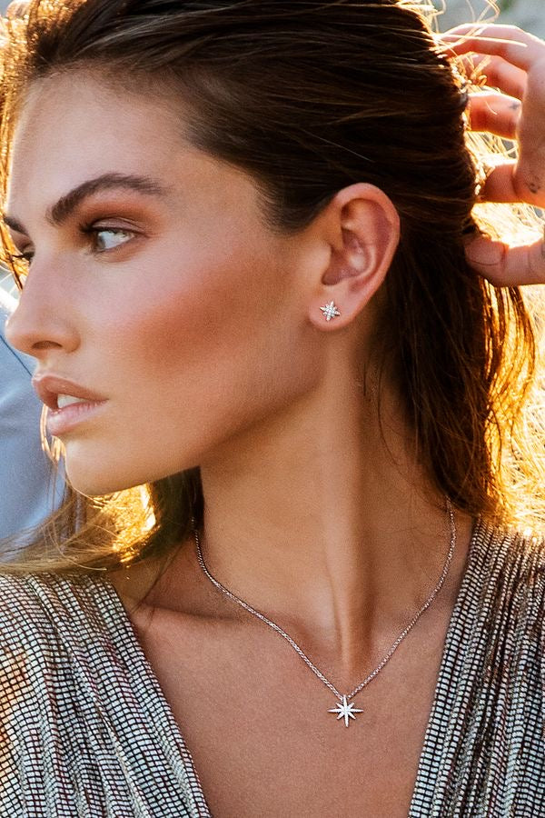 Falling star ear studs silver -LUXE