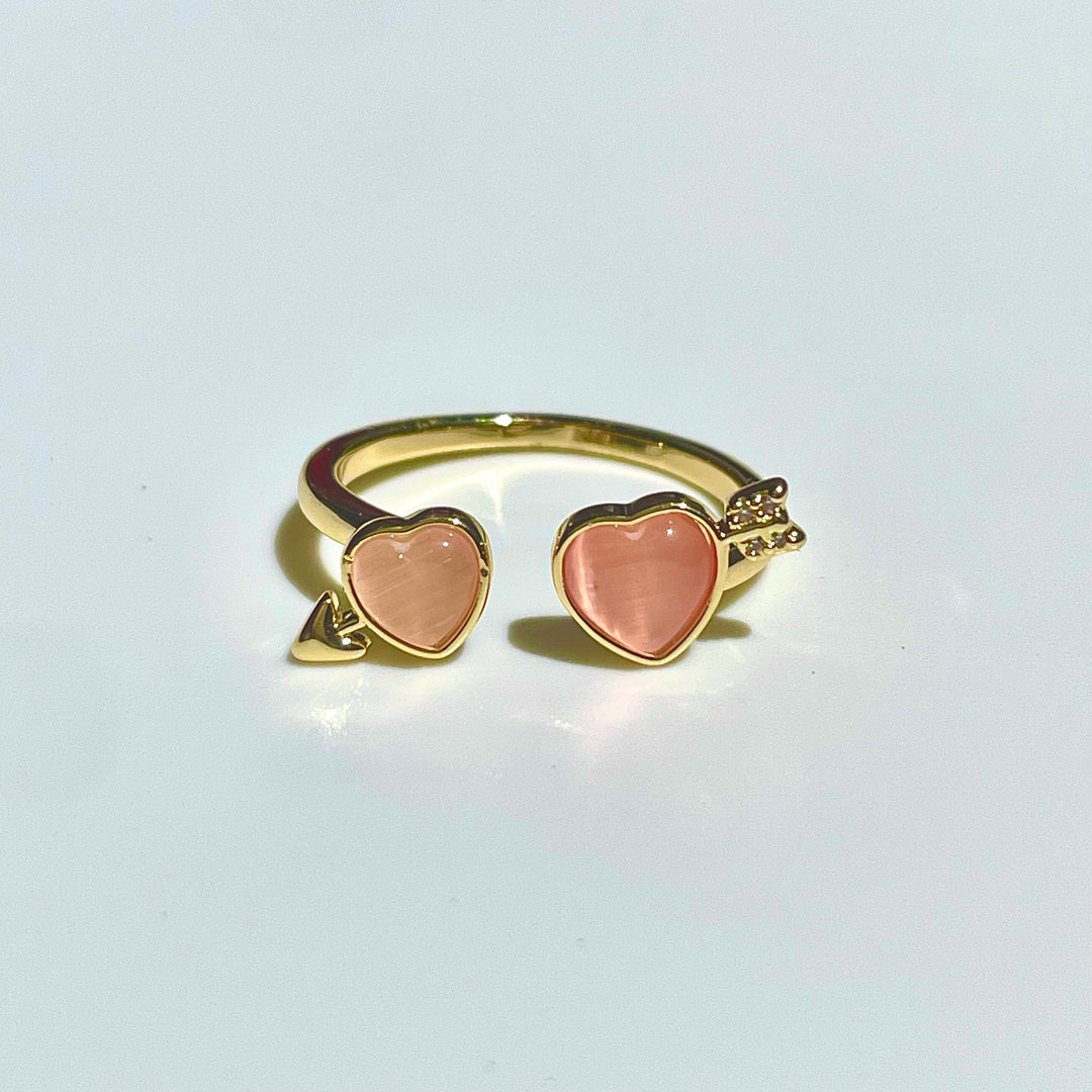 Arrow heart cateye ring -pink