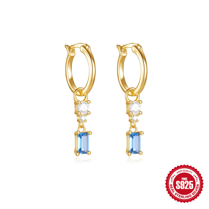S925 royal blue dangling hoops 1 pair