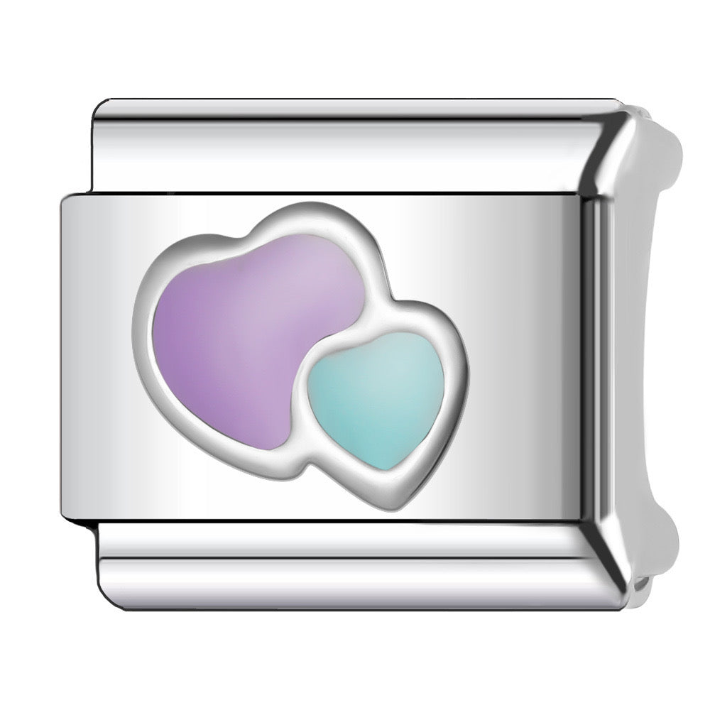 Purple turquoise hearts italian charm