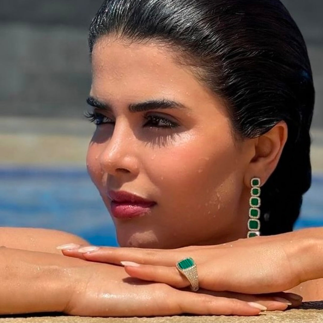 Malachite square linked drop earrings -LUXE