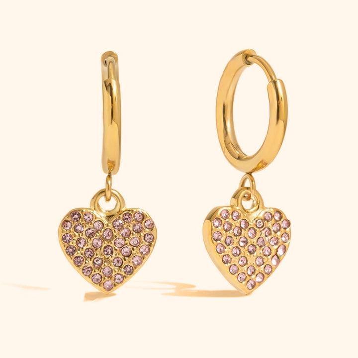 Bling pink heart hoop earrings