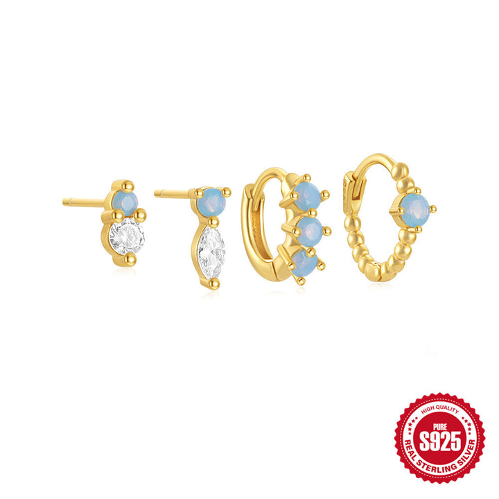 S925 blue princess 4 pieces earrings set