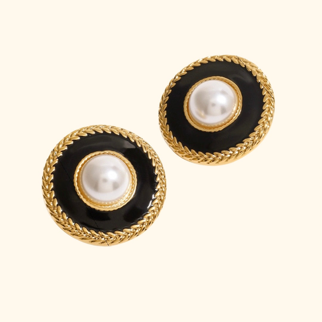 Black pearl coin earrings