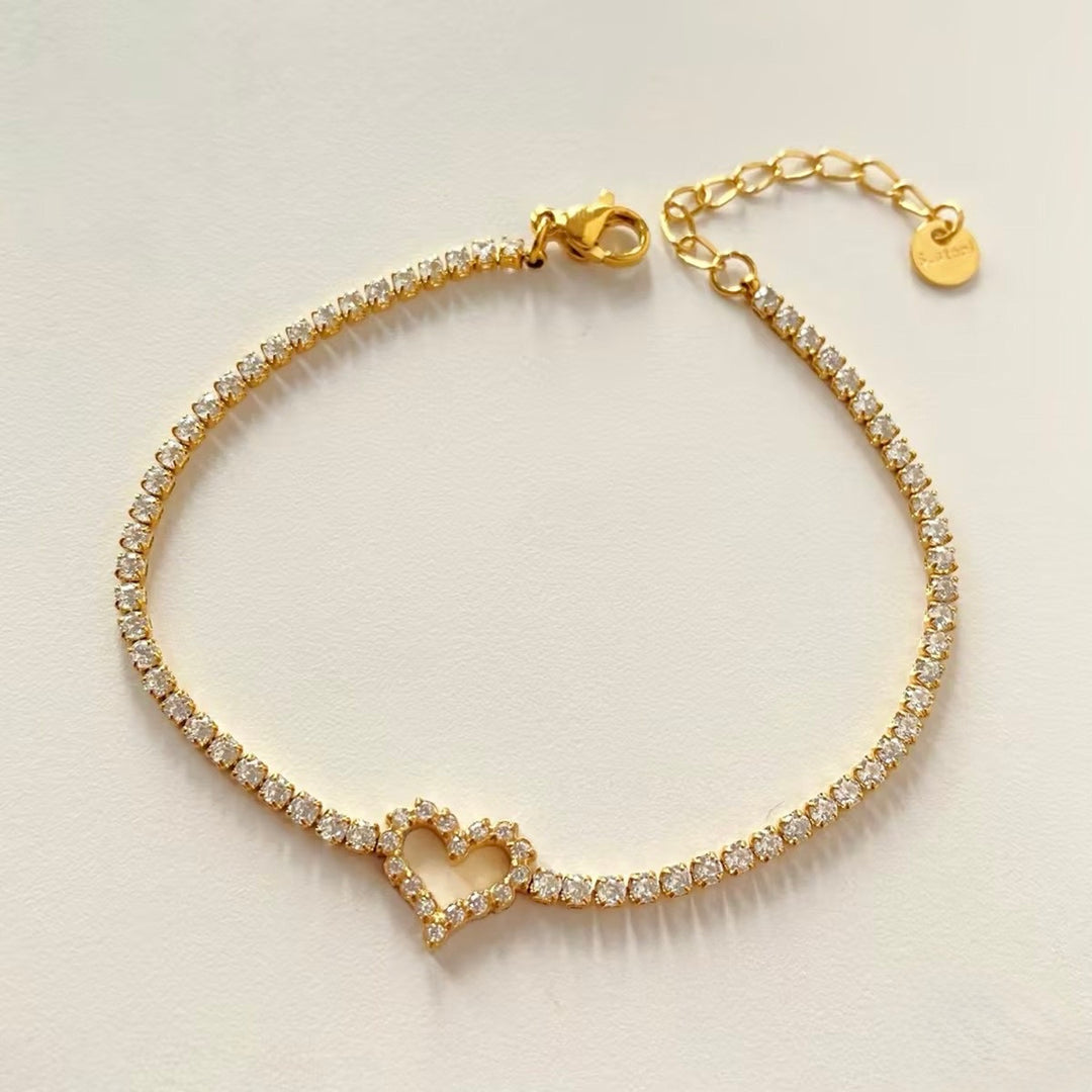 Gold heart tennis bracelet