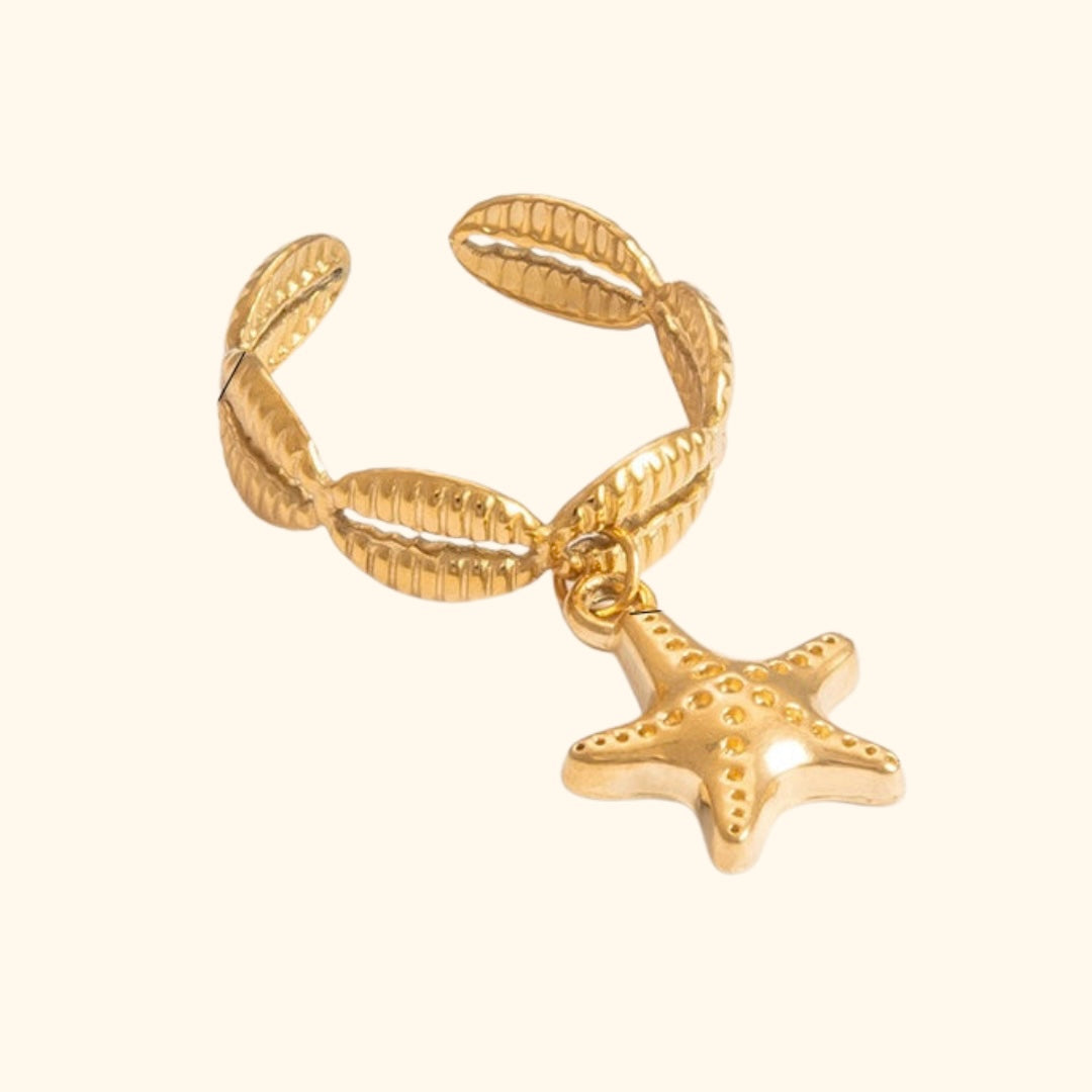 Starfish shell charm ring