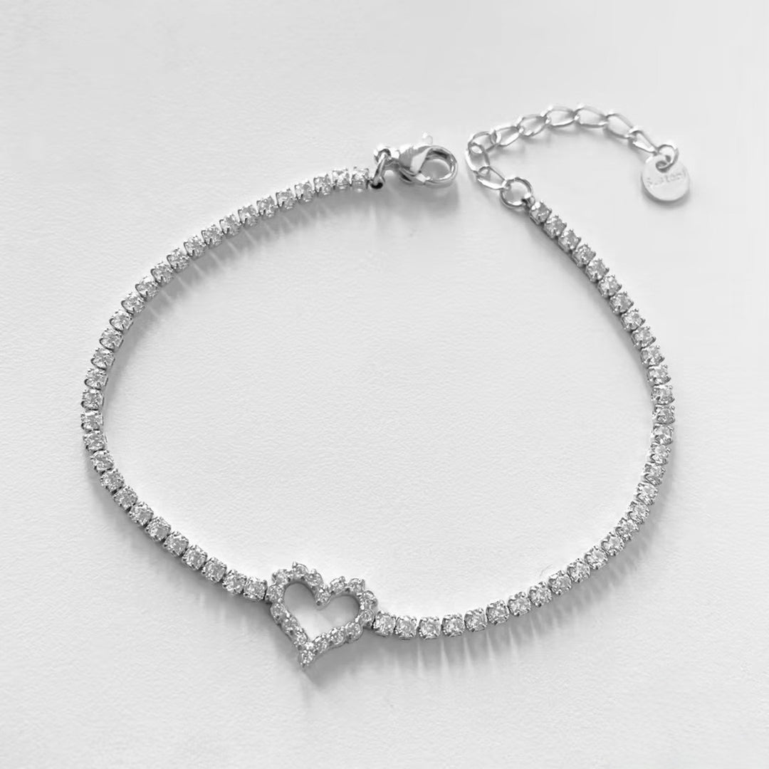 Silver tennis heart bracelet