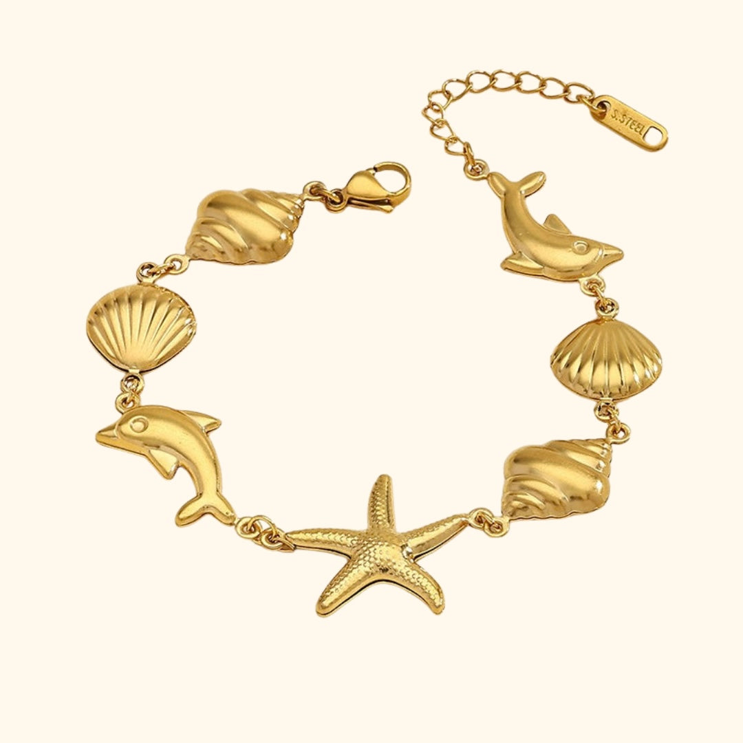 Gold ocean creatures linked bracelet