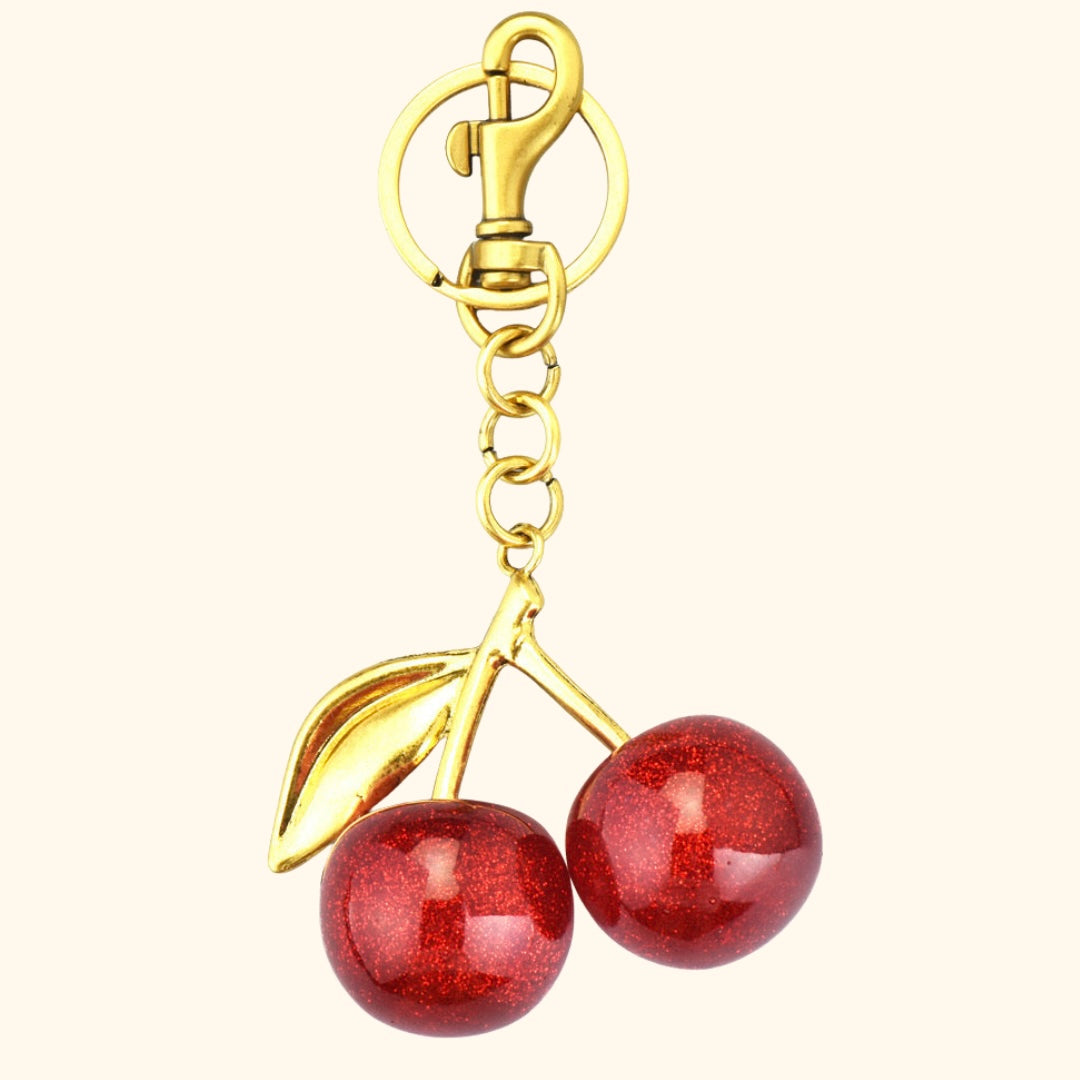 Cherry bag charm - gold / red