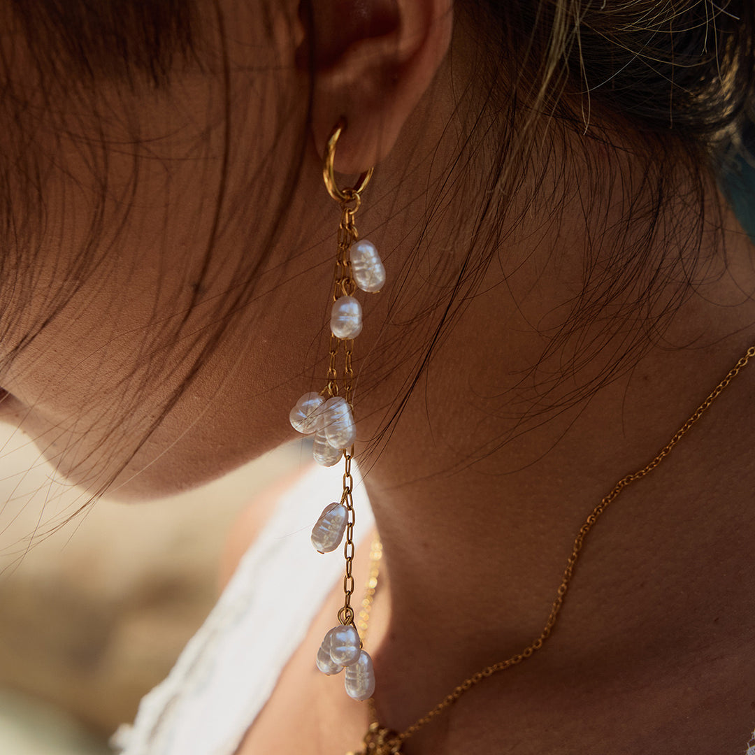 Perla dainty long hoop earrings