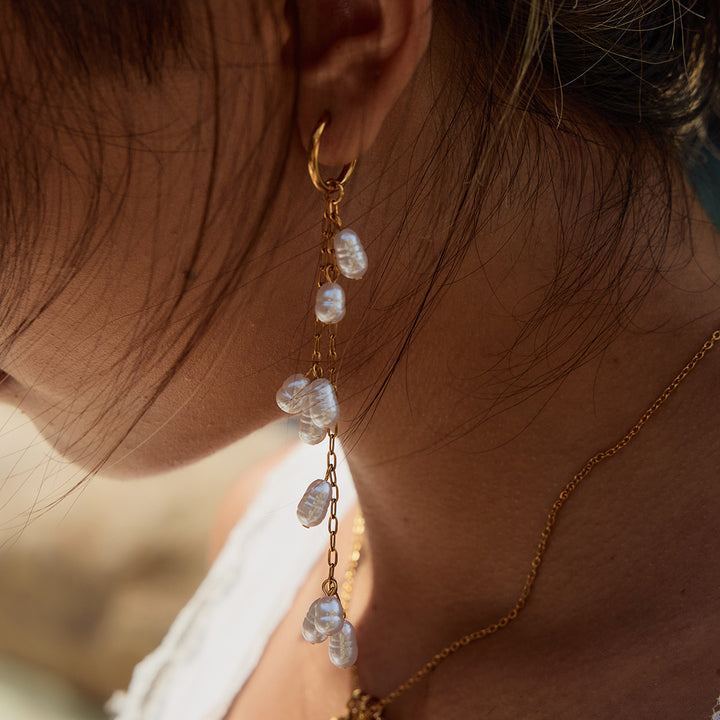 Perla dainty long hoop earrings