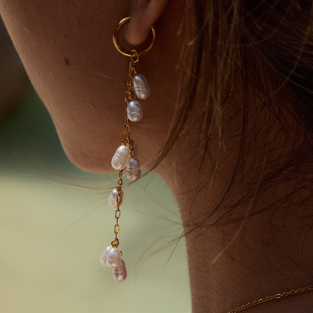 Perla dainty long hoop earrings