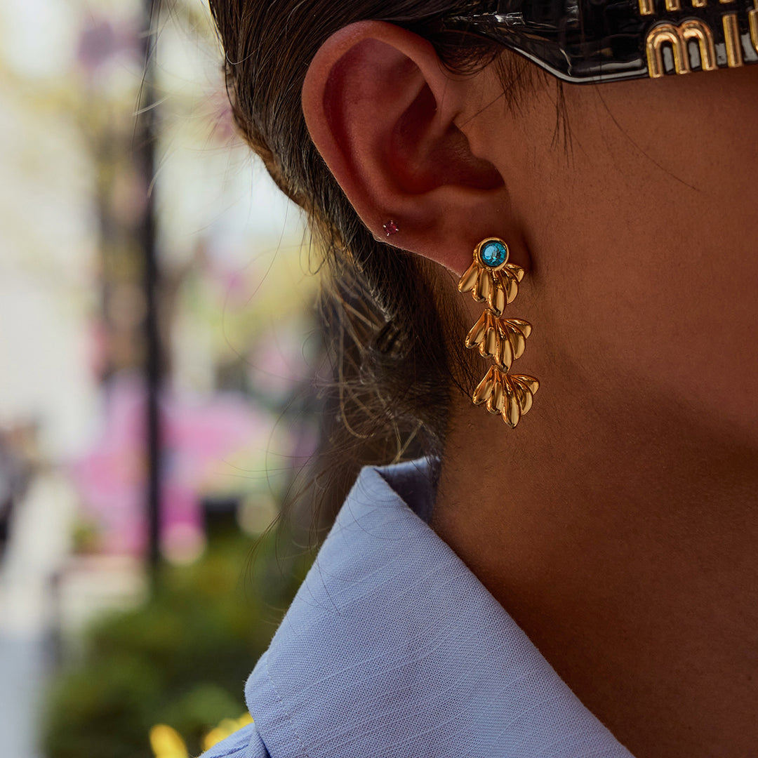 Blue crystal textured long earrings