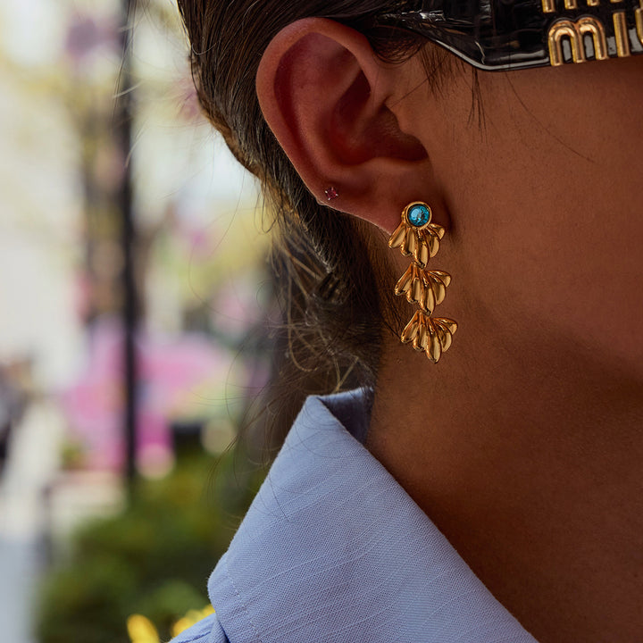 Blue crystal textured long earrings