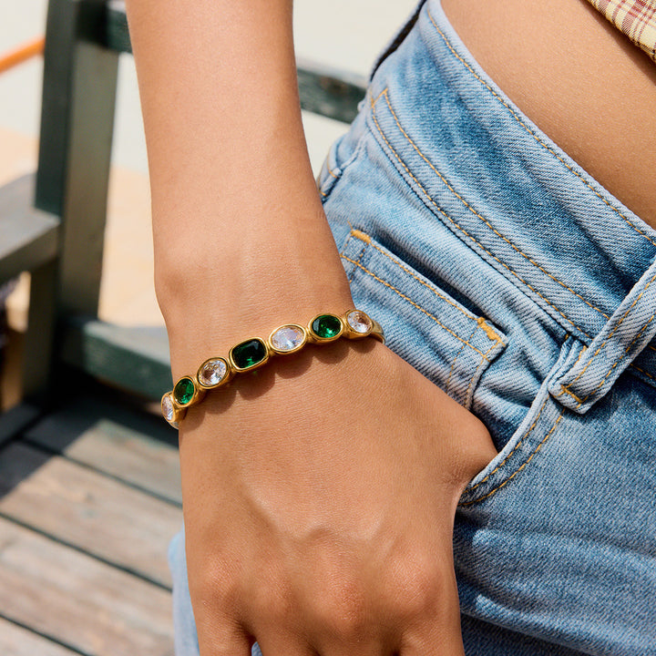 Emerald crystal open bangle
