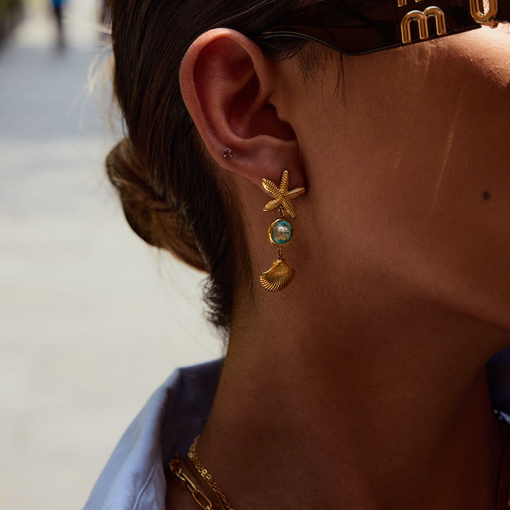 Crystal blue ocean long earrings