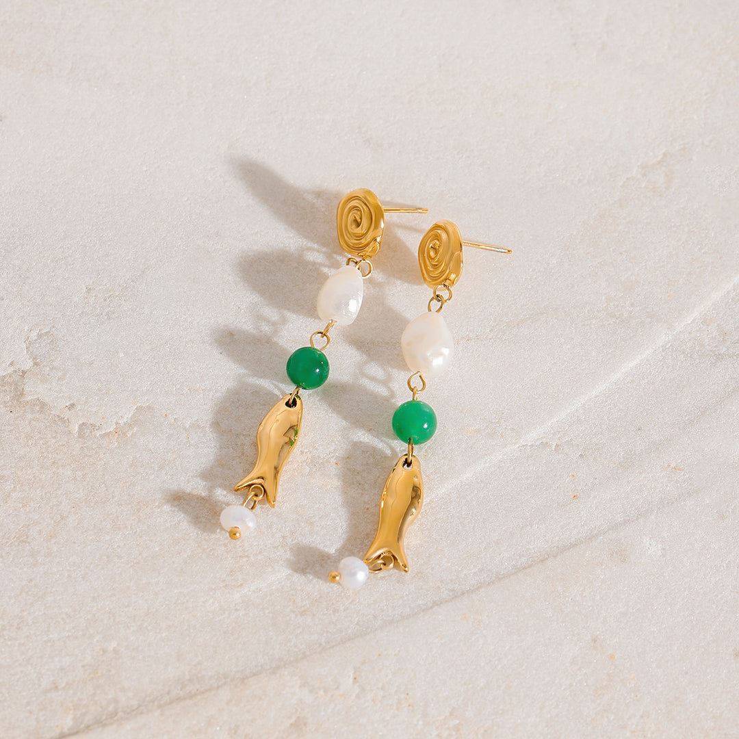 Agate fish earrings