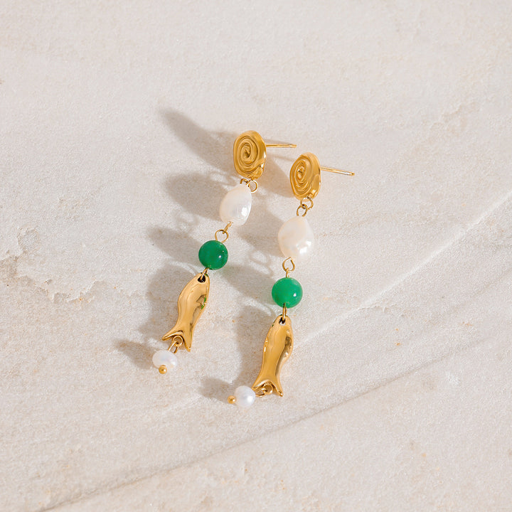 Agate fish earrings