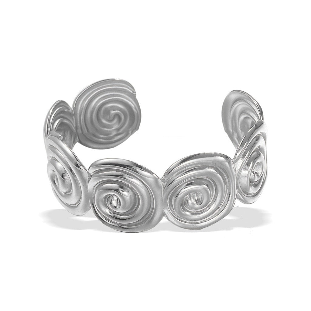 Round waves bangle in silver