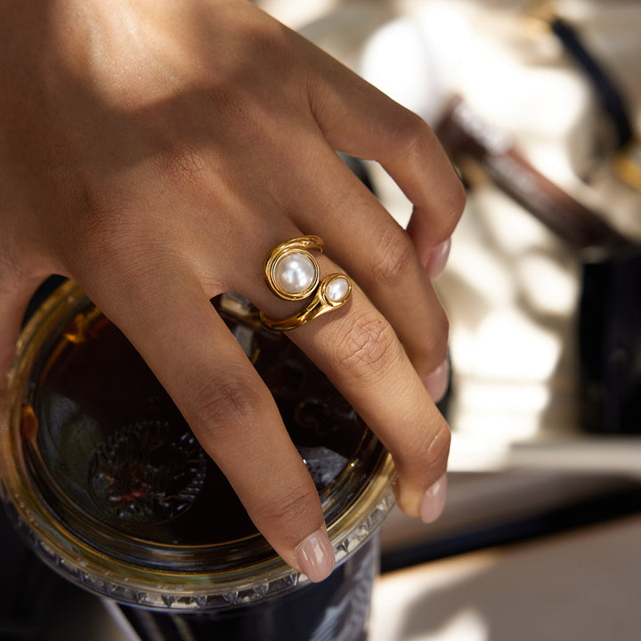 Chunky wrapped pearl ring