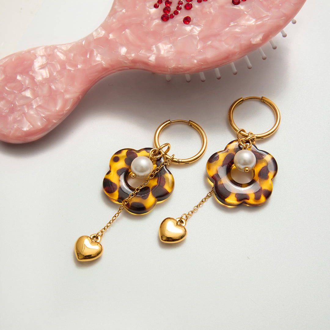 Leopard flower drop earrings