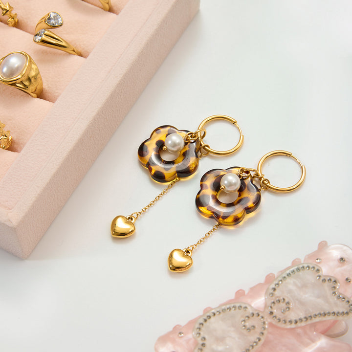 Leopard flower drop earrings