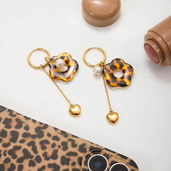 Leopard flower drop earrings