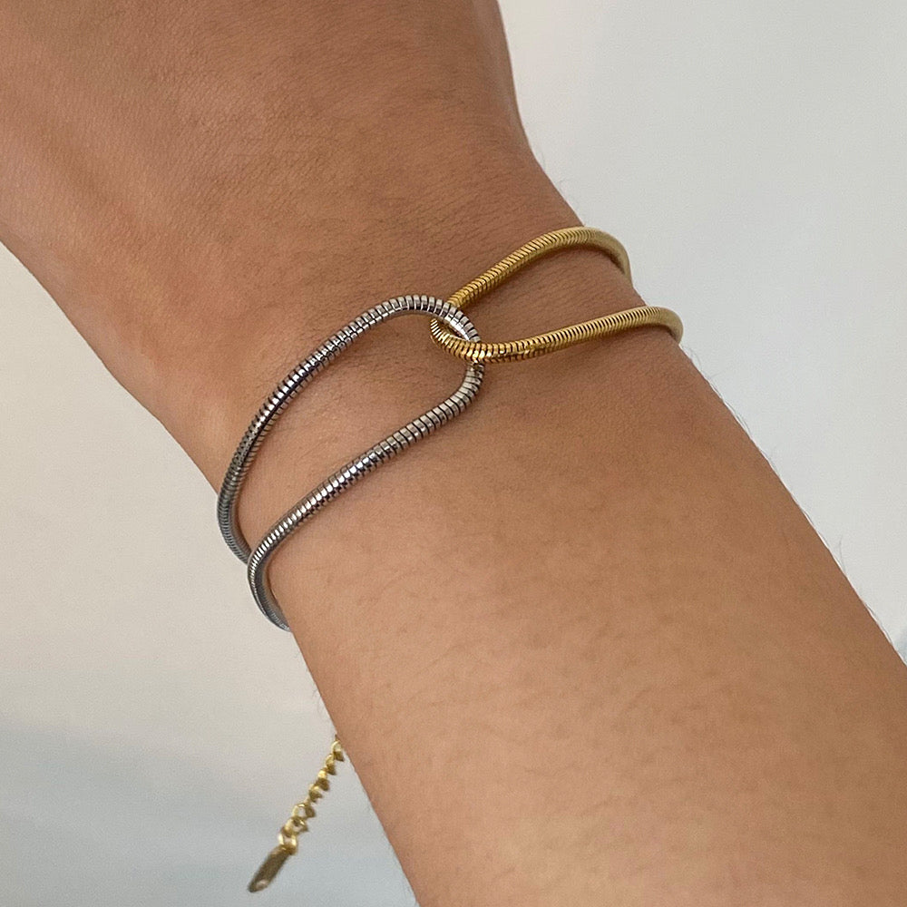 Toned snake chain interlinked bracelet