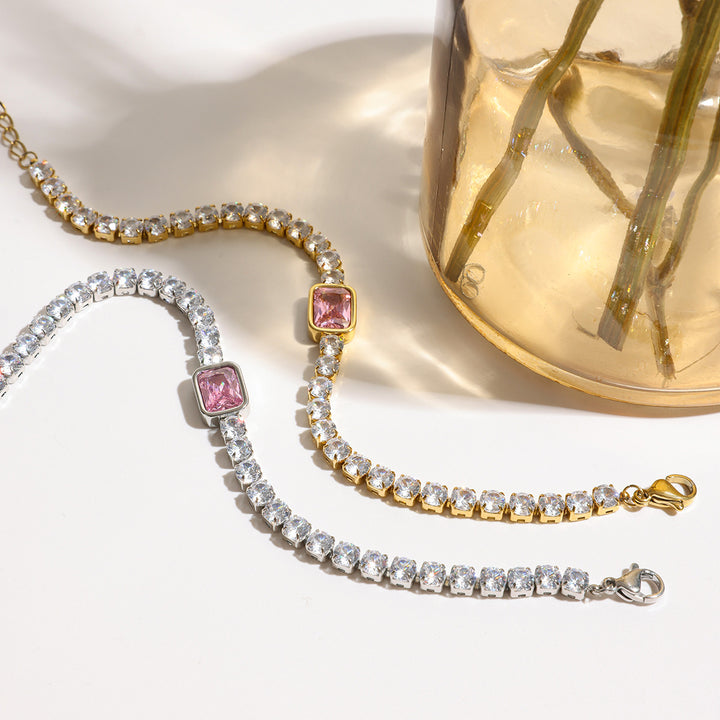 Pink stone tennis bracelet silver