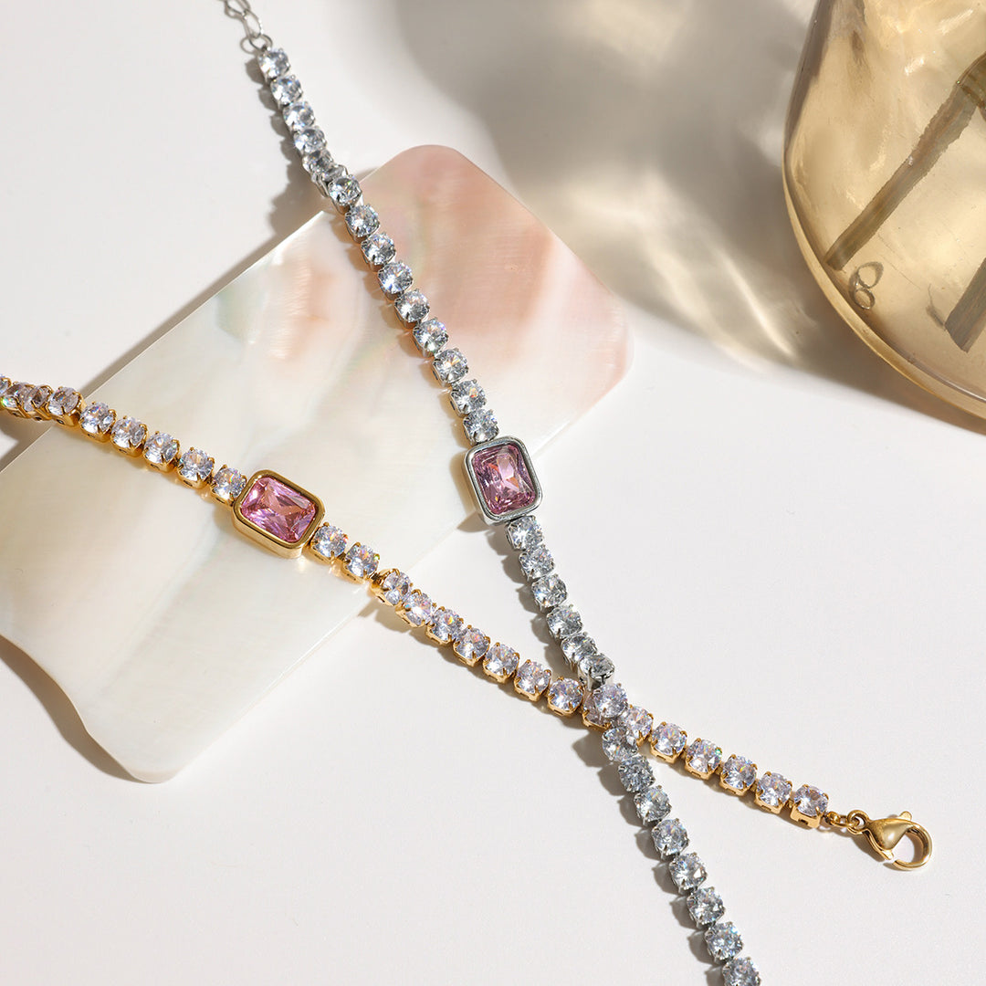 Pink stone tennis bracelet silver