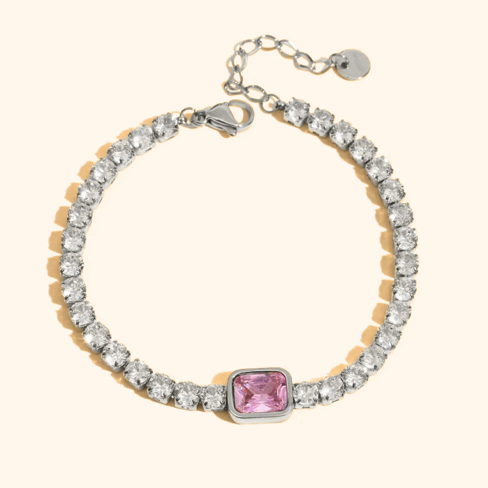 Pink stone tennis bracelet silver