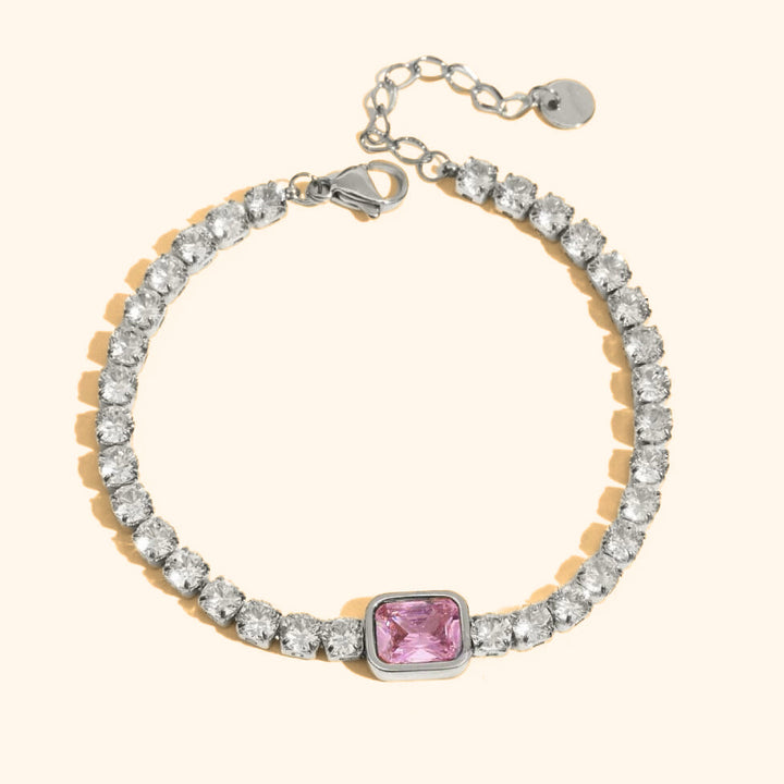 Pink stone tennis bracelet silver