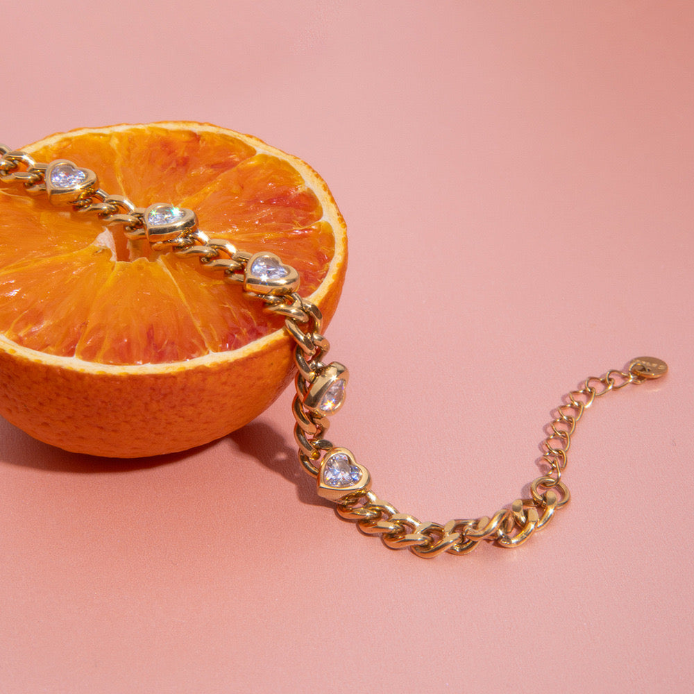 Hearts on a cuban chain bracelet