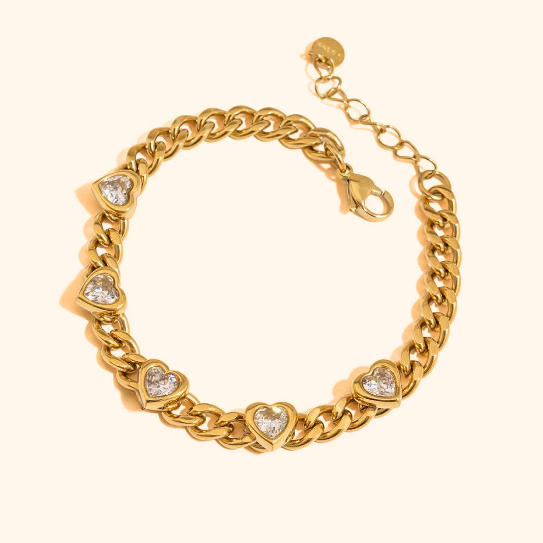Hearts on a cuban chain bracelet