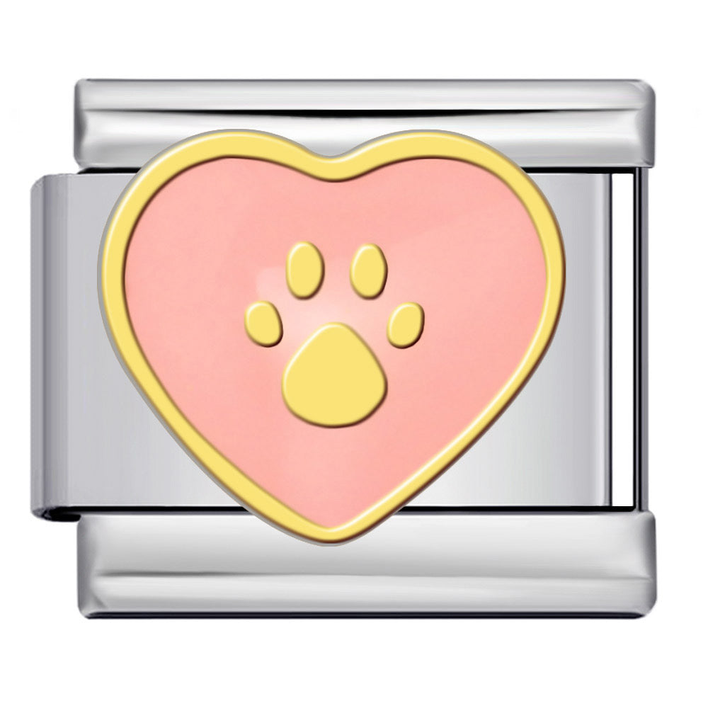 Gold trim pink paw love italian charm