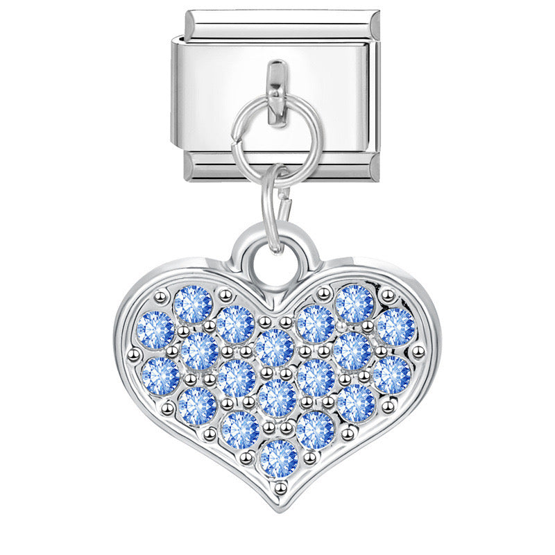 Blue bling heart pendant italian charm