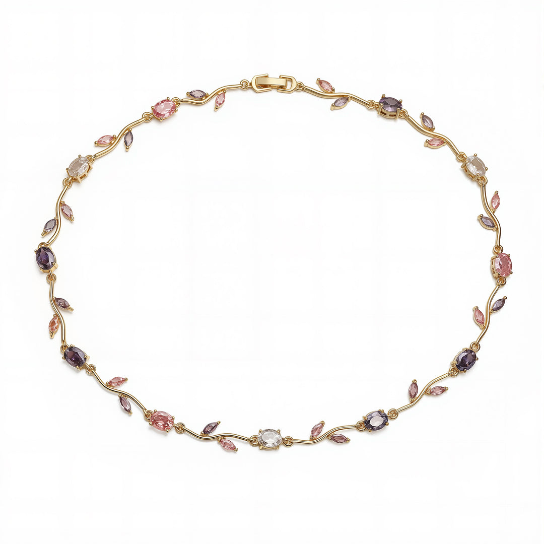 Pink and purple Tulip necklace -gold ( pre-order )