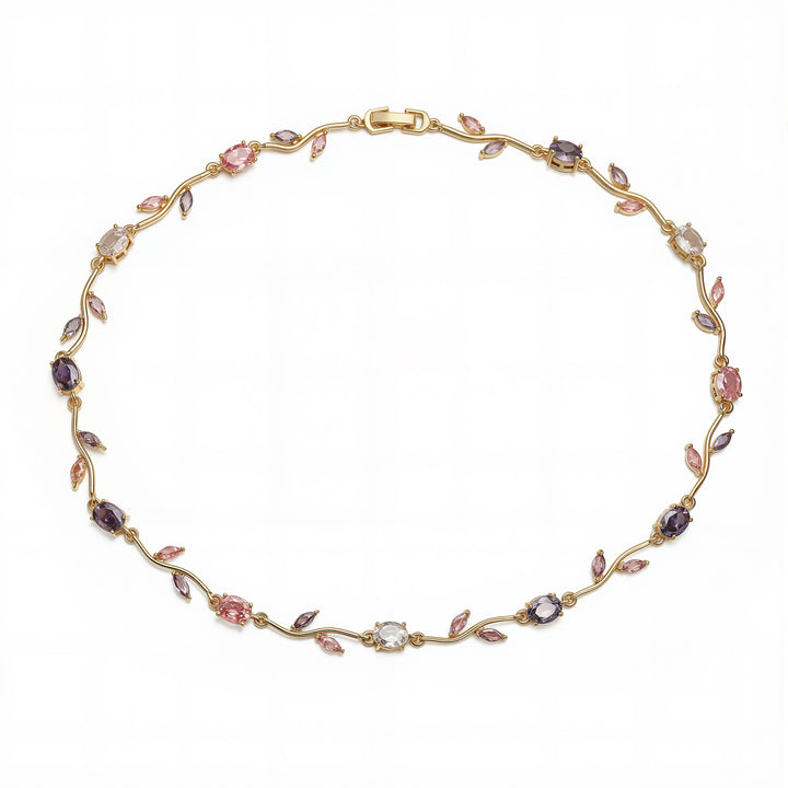 Pink and purple Tulip necklace -gold