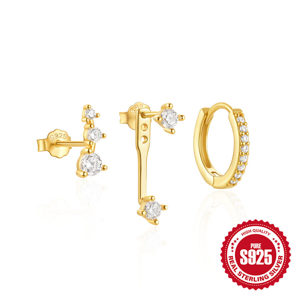 S925 diamond drop earrings 3 pieces set