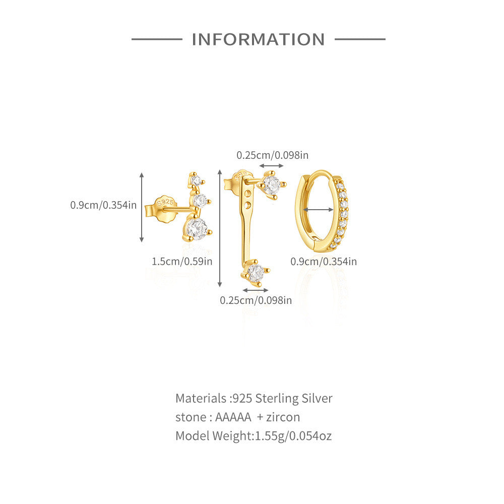 S925 diamond drop earrings 3 pieces set