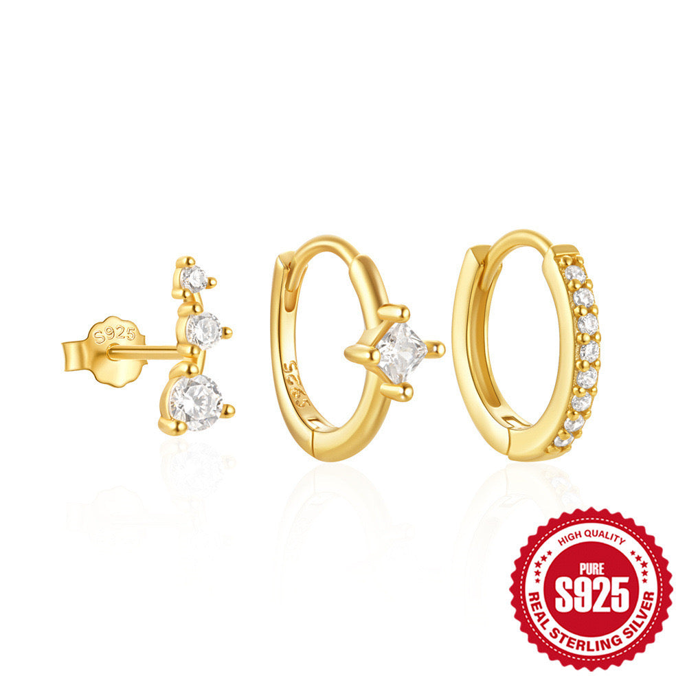 S925 diamond hoops 3 pieces earrings set