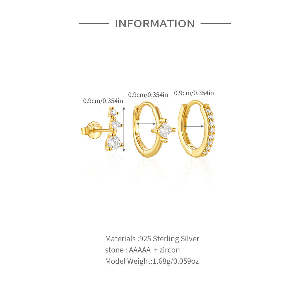 S925 diamond hoops 3 pieces earrings set