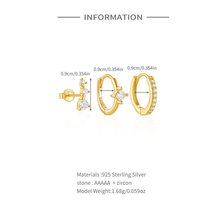 S925 diamond hoops 3 pieces earrings set