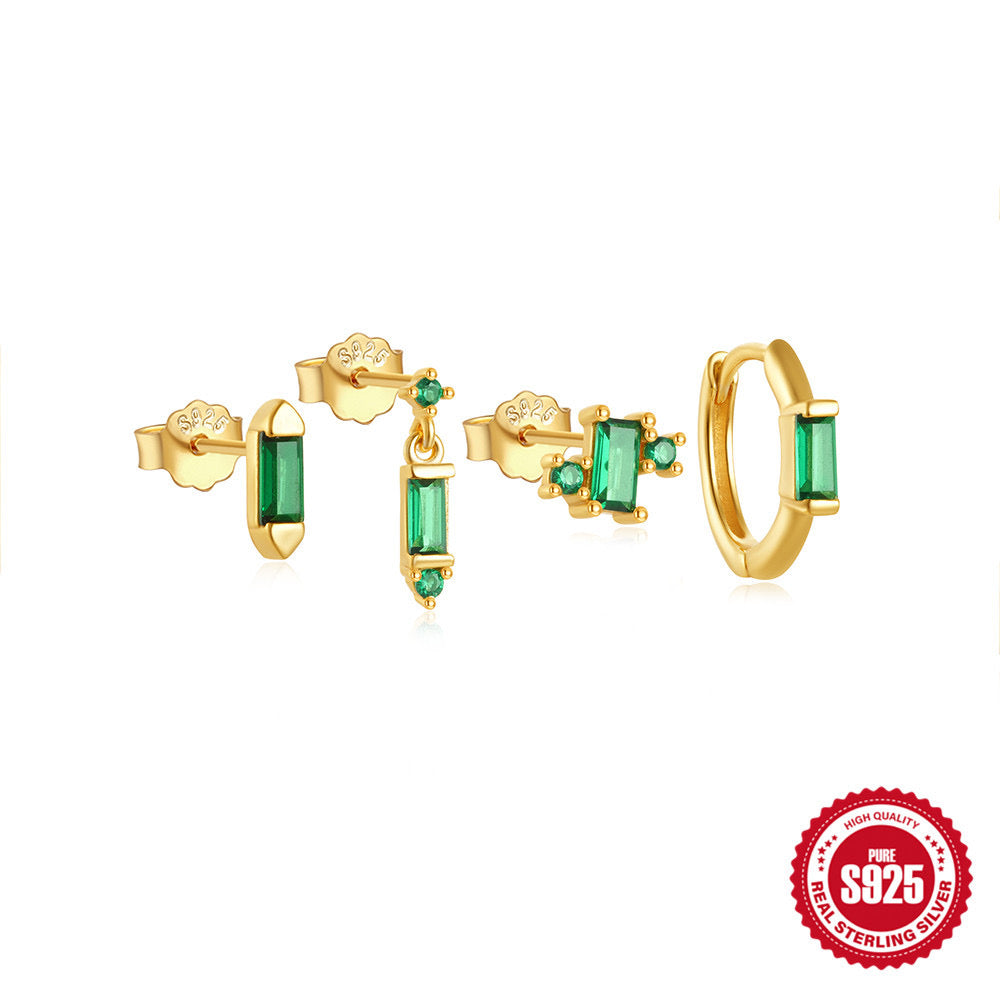 S925 Emerald earrings 4 pieces set