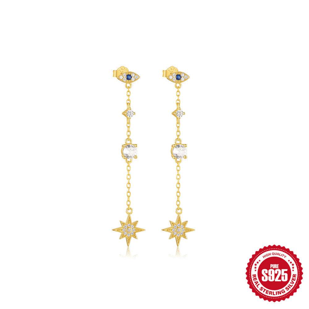 S925 long eye star drop 1 pair
