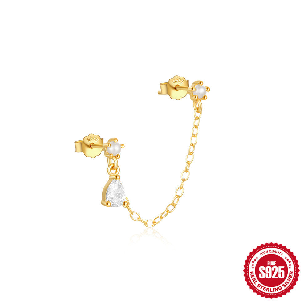 S925 pearl teardrop link earring