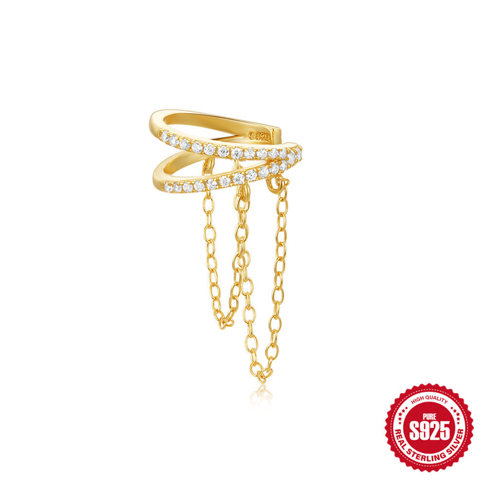 S925 dangling double ear cuff