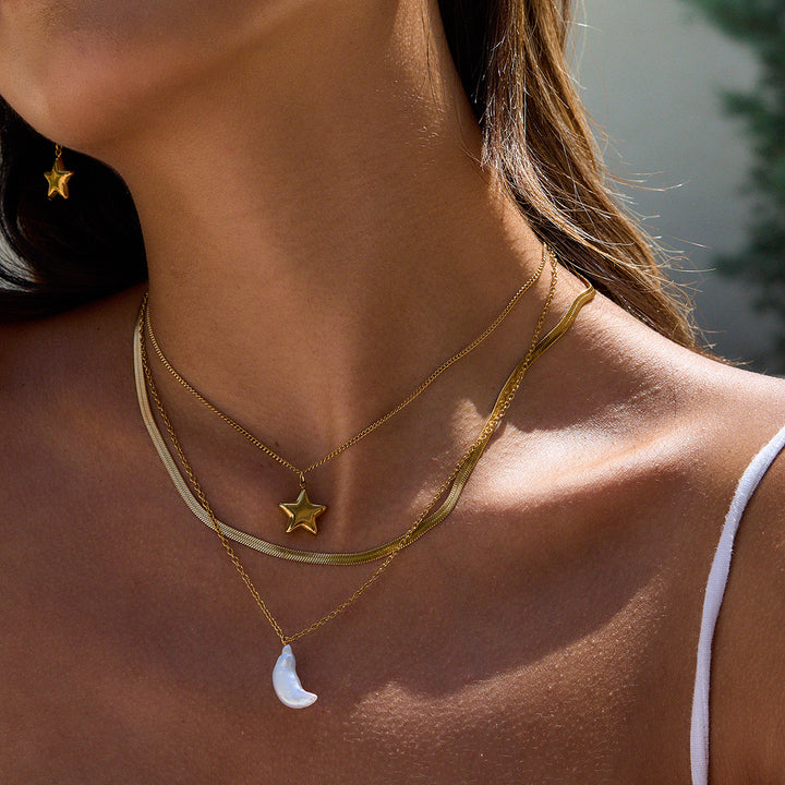 Star and moon freshwater pearl earrings and necklace