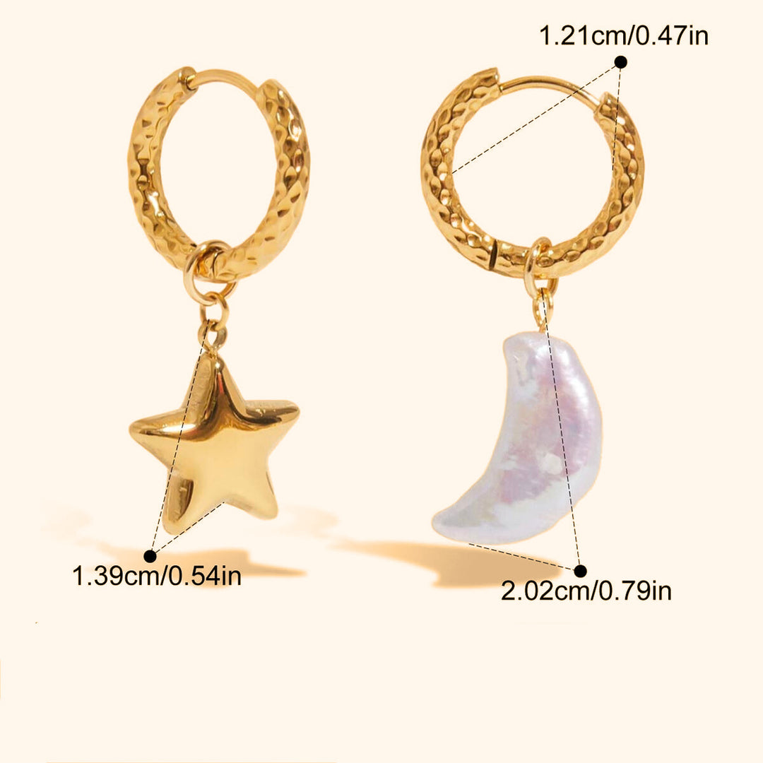 Star and moon freshwater pearl earrings and necklace