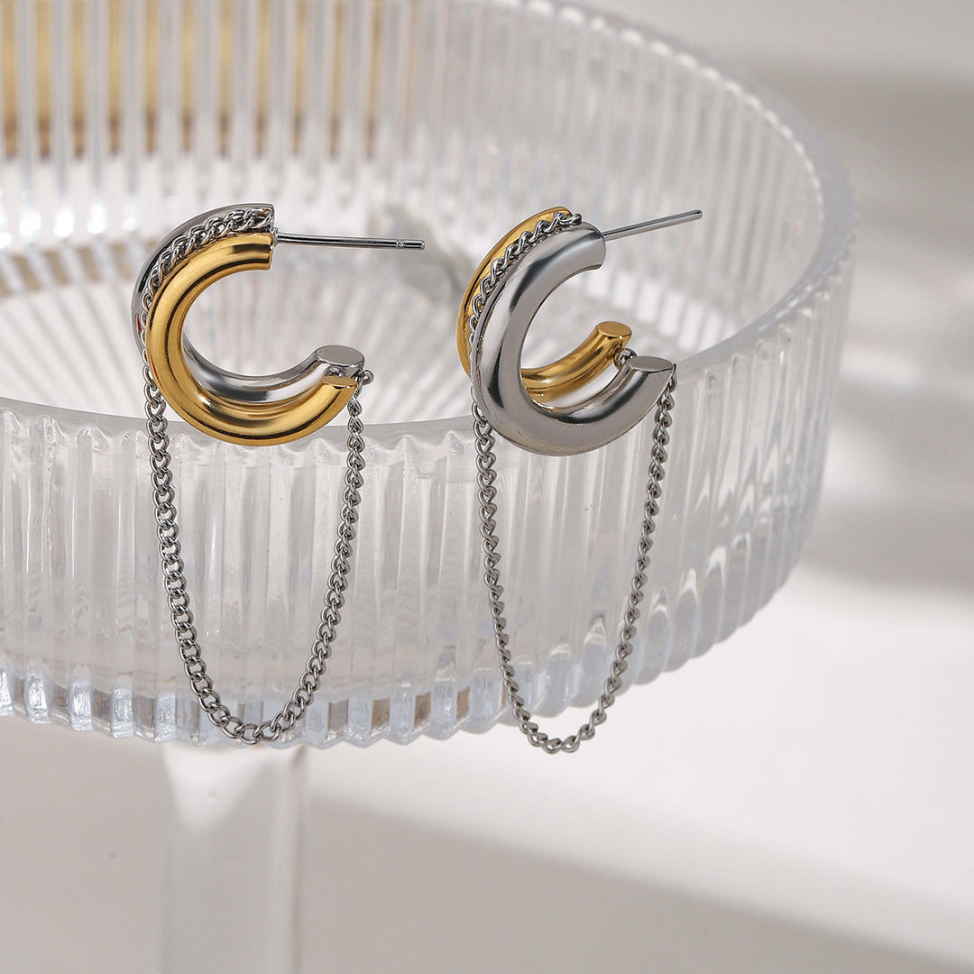 Chain drop hoop earrings toned